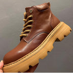 Leather thick-soled high-top casual ankle boots, chunky heel men's boots, Chelsea boots