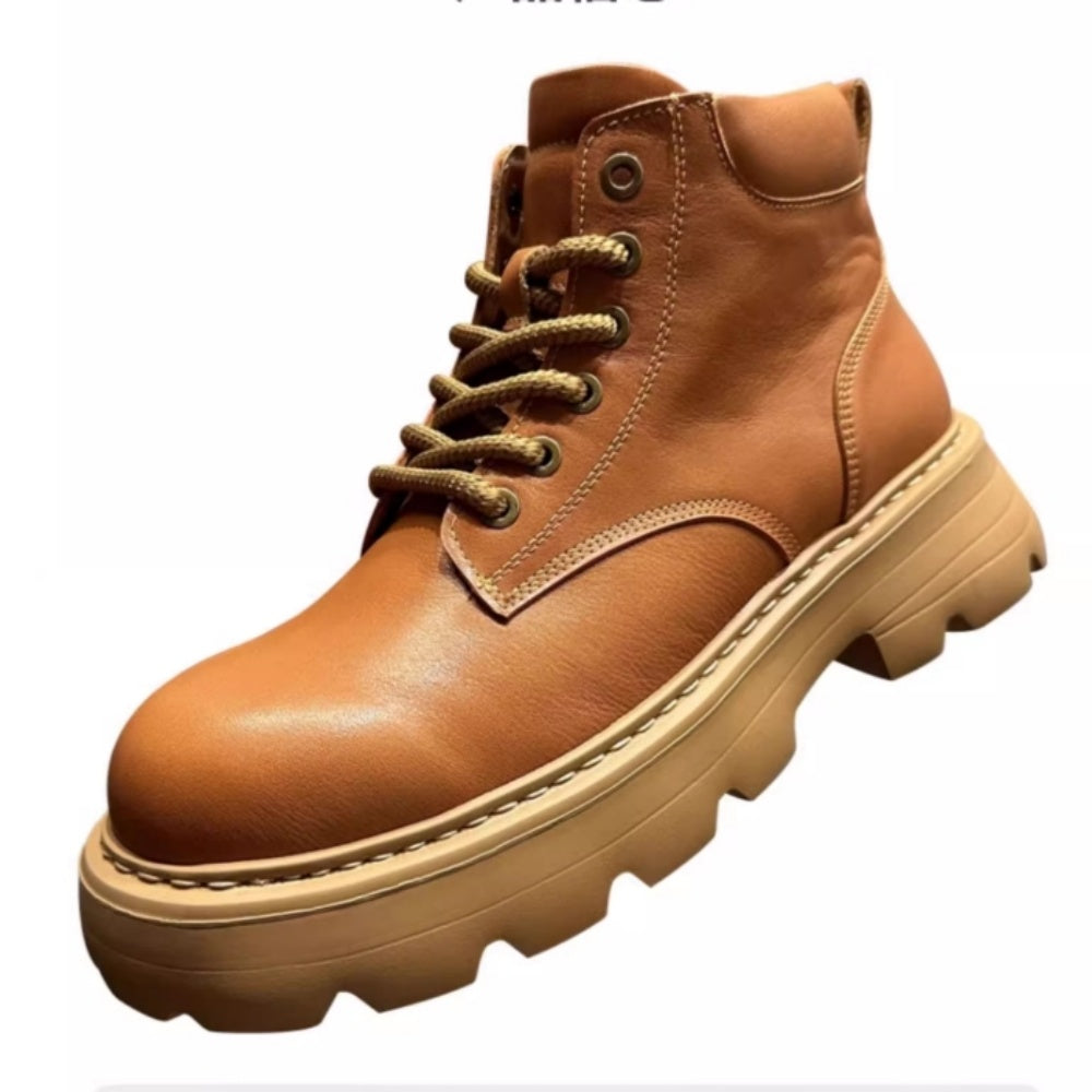 Leather thick-soled high-top casual ankle boots, chunky heel men's boots, Chelsea boots