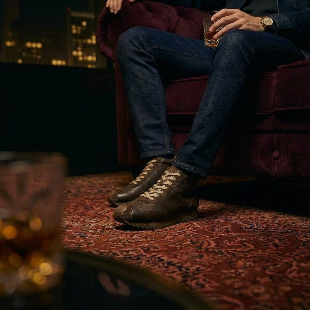 Handmade cowhide high-top shoes - Comfortable retro sports shoes - Fashionable casual sports shoes