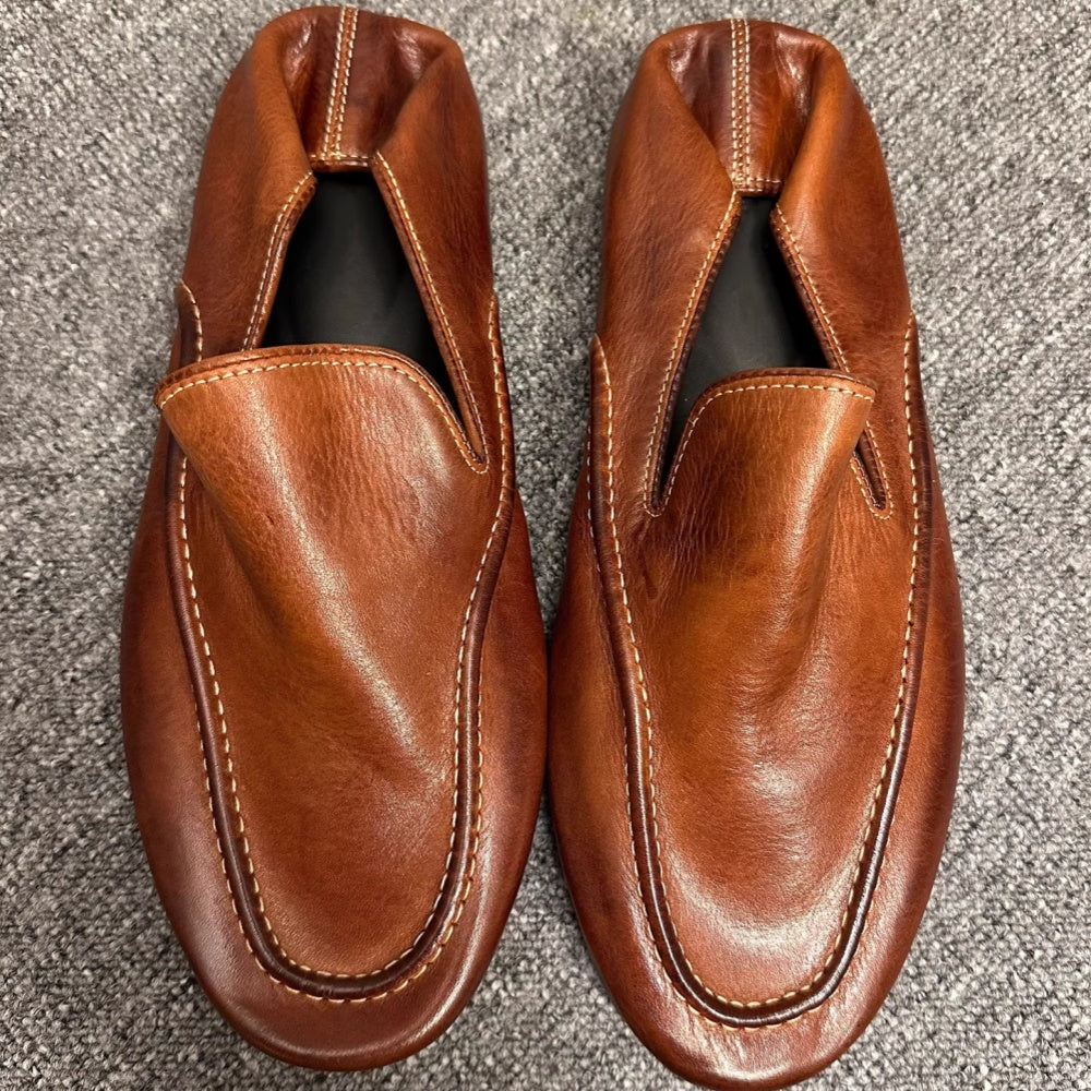 QHCCID Handmade Horsehide Loafers for Men Retro Casual Shoes Lazy Shoes Loafers New Style men’s shoes