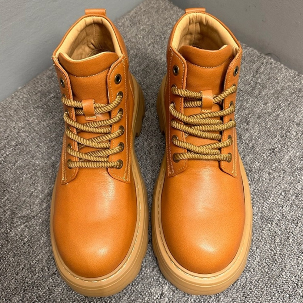 Leather thick-soled high-top casual ankle boots, chunky heel men's boots, Chelsea boots