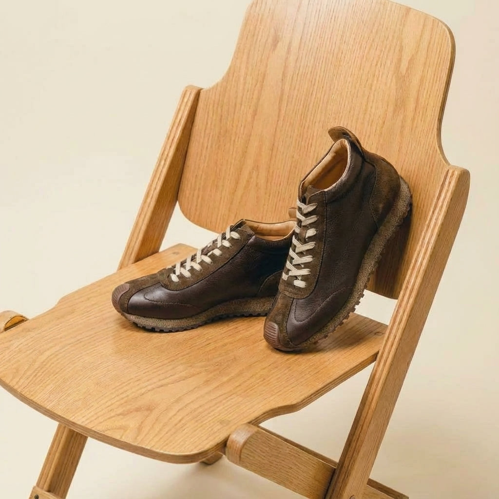 Handmade cowhide high-top shoes - Comfortable retro sports shoes - Fashionable casual sports shoes