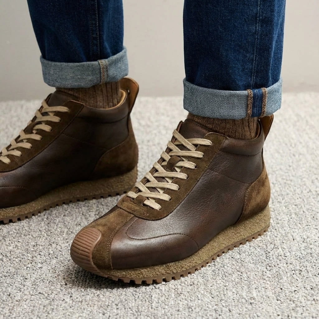 QHCCID Fashion Men's High Top lightweight comfortable cowhide casual trendy men's shoes