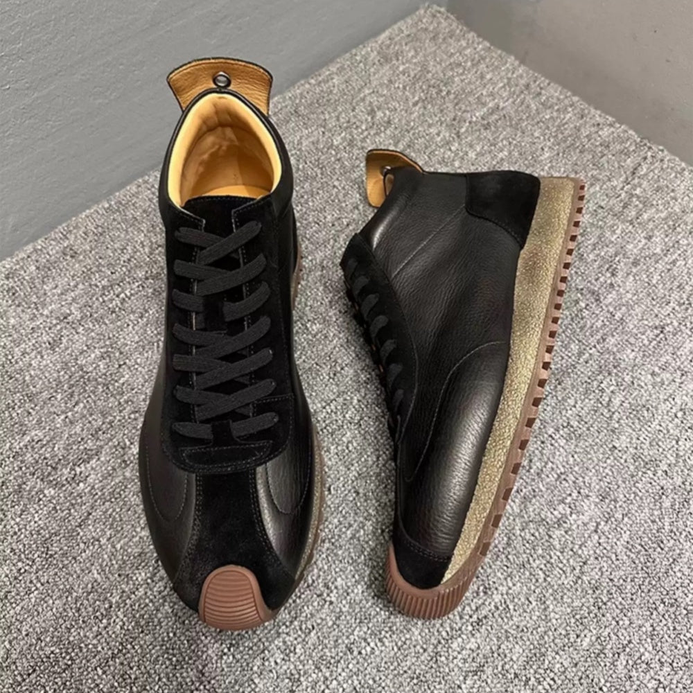 Handmade cowhide high-top shoes - Comfortable retro sports shoes - Fashionable casual sports shoes