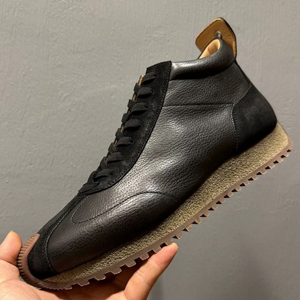 Handmade cowhide high-top shoes - Comfortable retro sports shoes - Fashionable casual sports shoes
