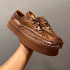 Retro men's soft leather shoes - lace-up thick-soled, casual, durable and multi-functional flat shoes