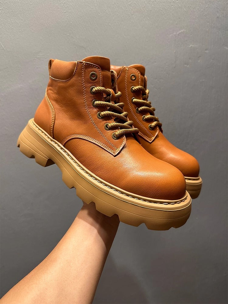 Leather thick-soled high-top casual ankle boots, chunky heel men's boots, Chelsea boots