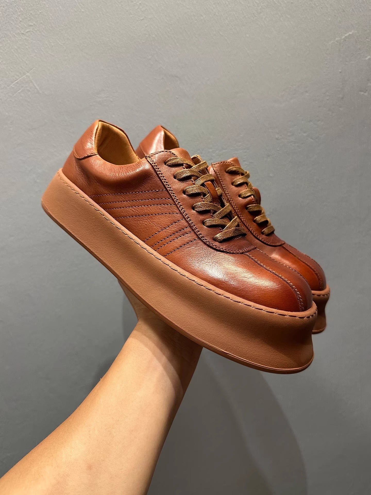 Men's leather retro casual shoes - Thick-soled high-heeled shoes - Multi-purpose sneakers