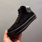 Men's casual wool leather high-top shoes, with soft soles. Winter double-stitched short boots.