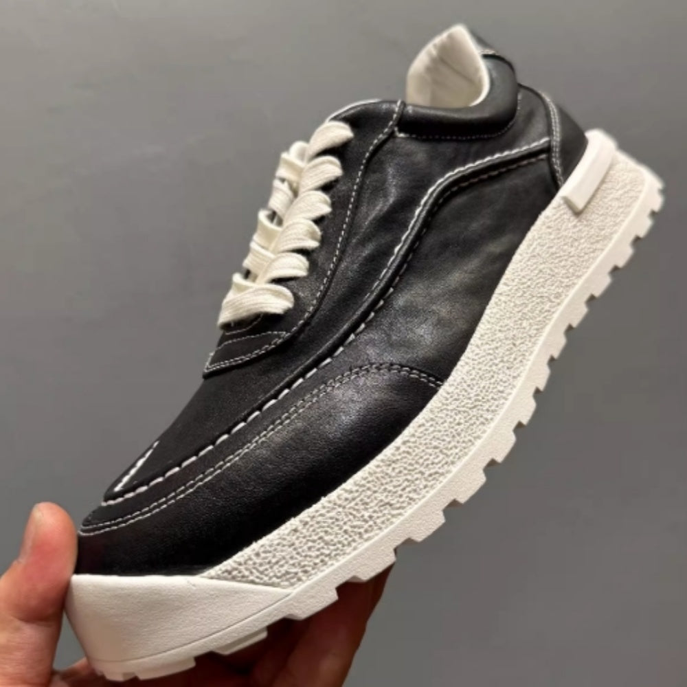 Leather board shoes - New trendy casual shoes, pure leather thick-soled sports shoes, men's work boots