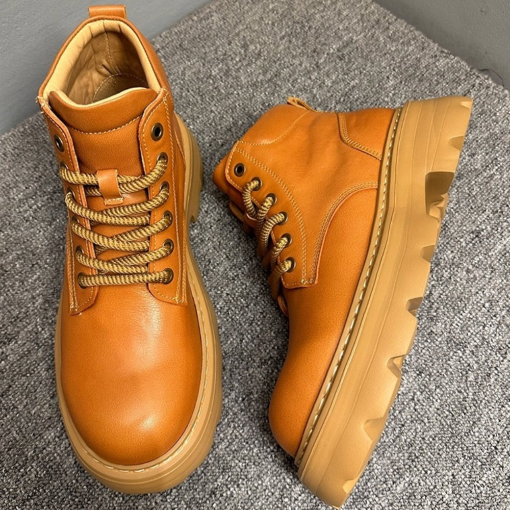 Leather thick-soled high-top casual ankle boots, chunky heel men's boots, Chelsea boots