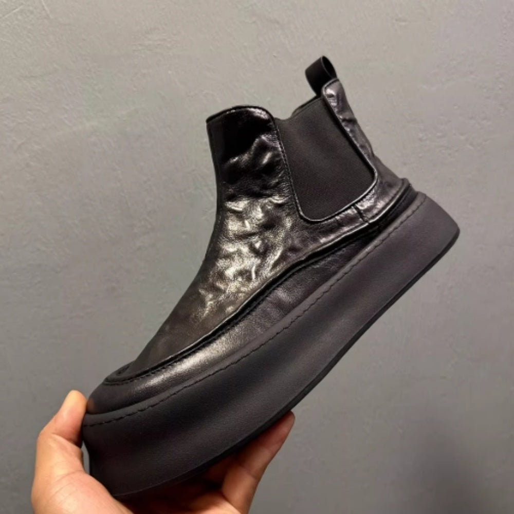 Men's genuine leather thick-soled high-top Chelsea boots, retro casual and fashionable ankle boots