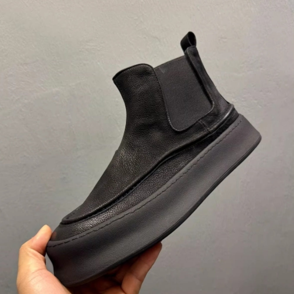 Men's genuine leather thick-soled high-top Chelsea boots, retro casual and fashionable ankle boots