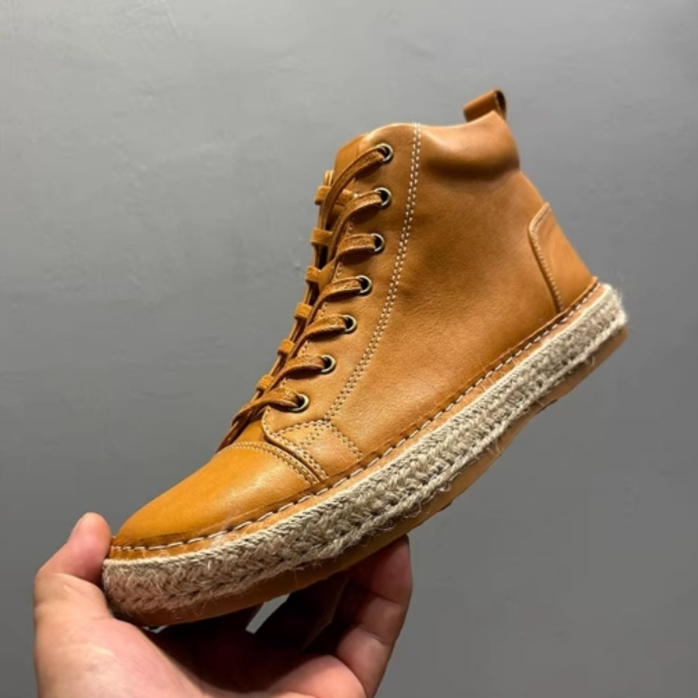 New men's leather shoes - Slip-resistant and durable, suitable for casual wear men's high-top shoes