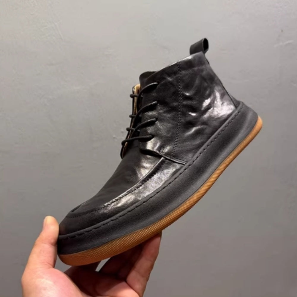 New trendy high street style leather high-top shoes, retro thick-soled fashionable high street boots