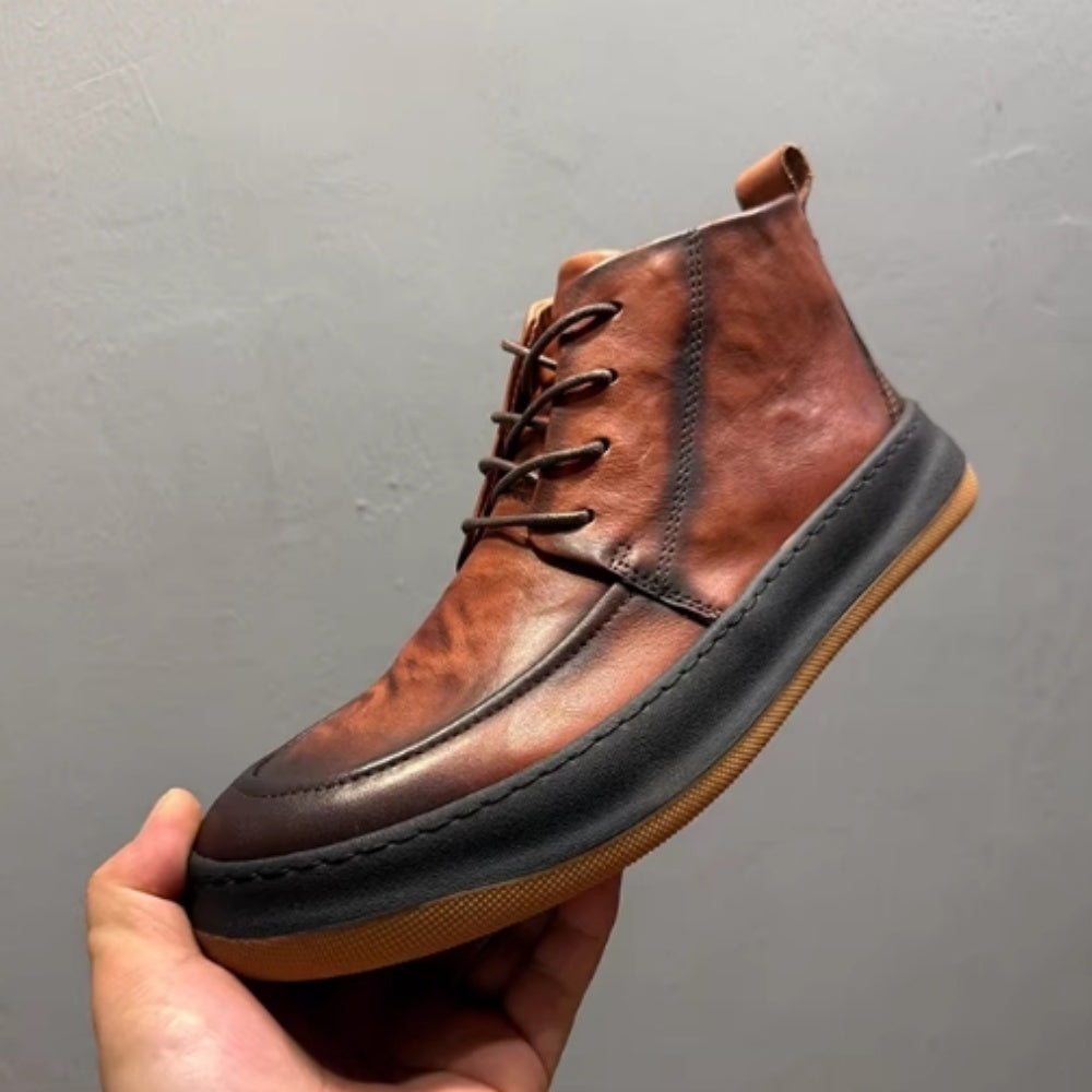 New trendy high street style leather high-top shoes, retro thick-soled fashionable high street boots