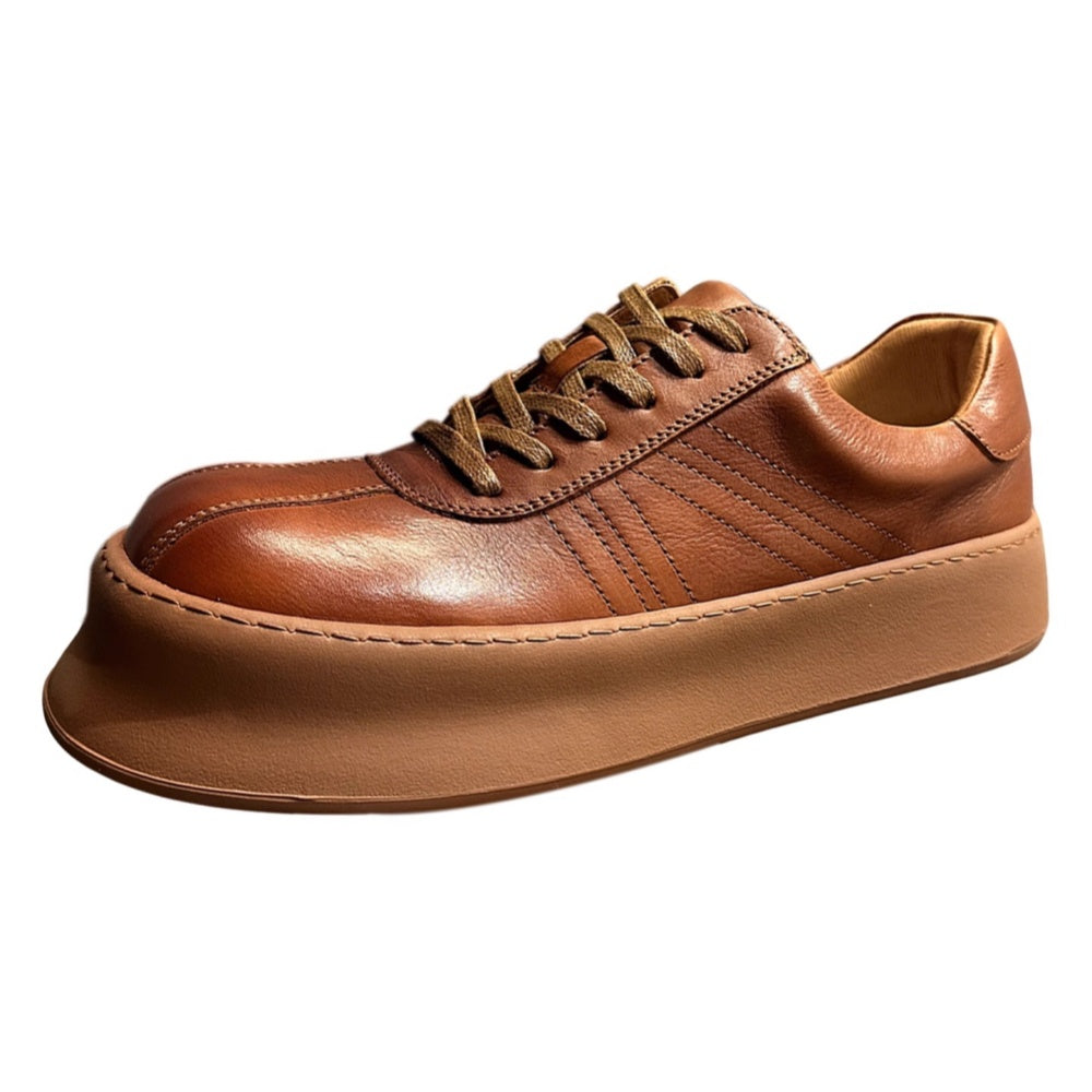 Men's leather retro casual shoes - Thick-soled high-heeled shoes - Multi-purpose sneakers