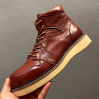 A truly top-quality leather-made retro high-top casual fashion work boots, suitable for men to wear.