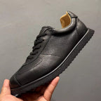 Leather hollowed-out breathable casual sneakers, retro-style perforated soft leather sports shoes