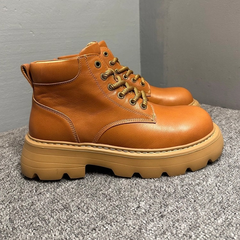 Leather thick-soled high-top casual ankle boots, chunky heel men's boots, Chelsea boots