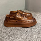 Retro soft leather men's shoes - fashionable casual shoes - men's lace-up breathable shoes