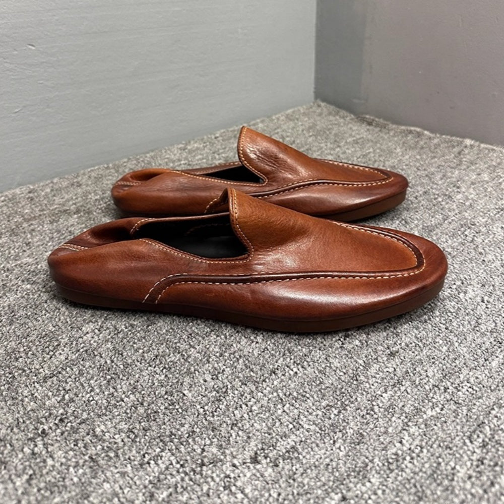 QHCCID Handmade Horsehide Loafers for Men Retro Casual Shoes Lazy Shoes Loafers New Style men’s shoes