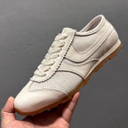 Men's leather perforated breathable shoes, with a retro and casual style, flat sole, men's style shoes