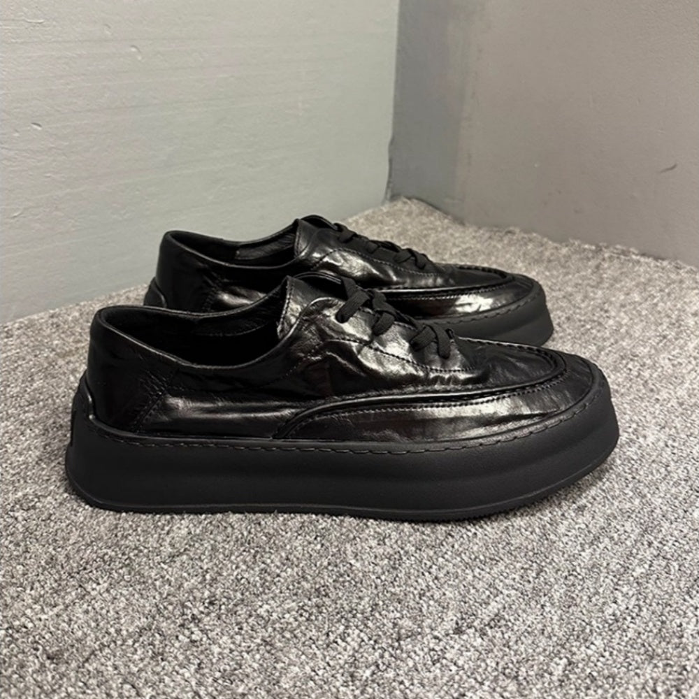 Retro men's soft leather shoes - lace-up thick-soled, casual, durable and multi-functional flat shoes