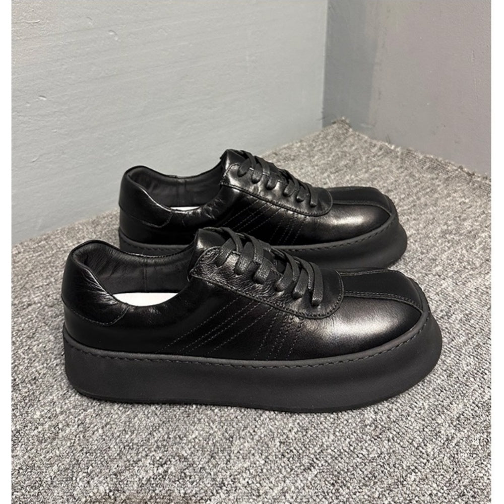 Retro cowhide casual men's shoes, thick-soled platform shoes - fashionable sports shoes