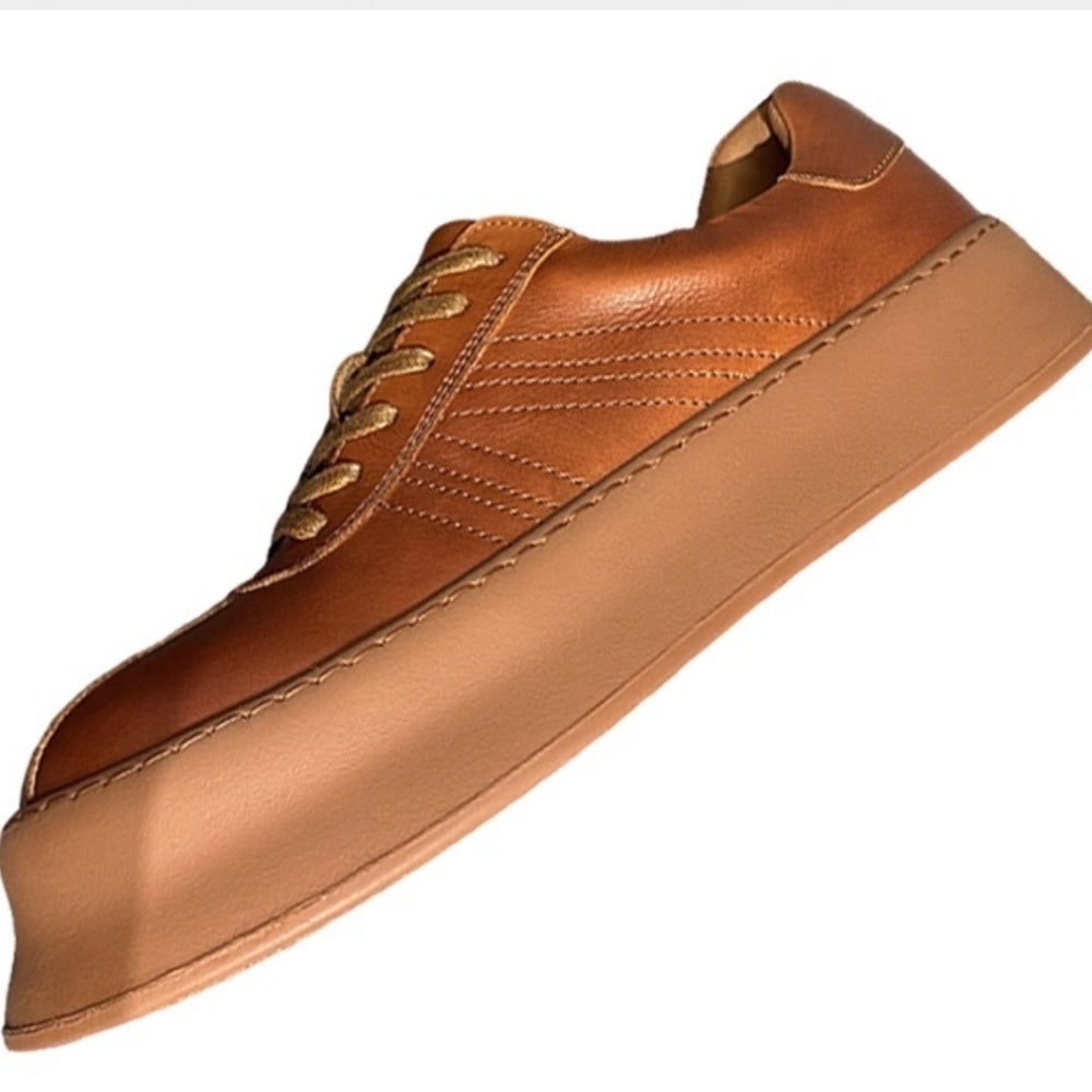 Retro cowhide casual men's shoes, thick-soled platform shoes - fashionable sports shoes