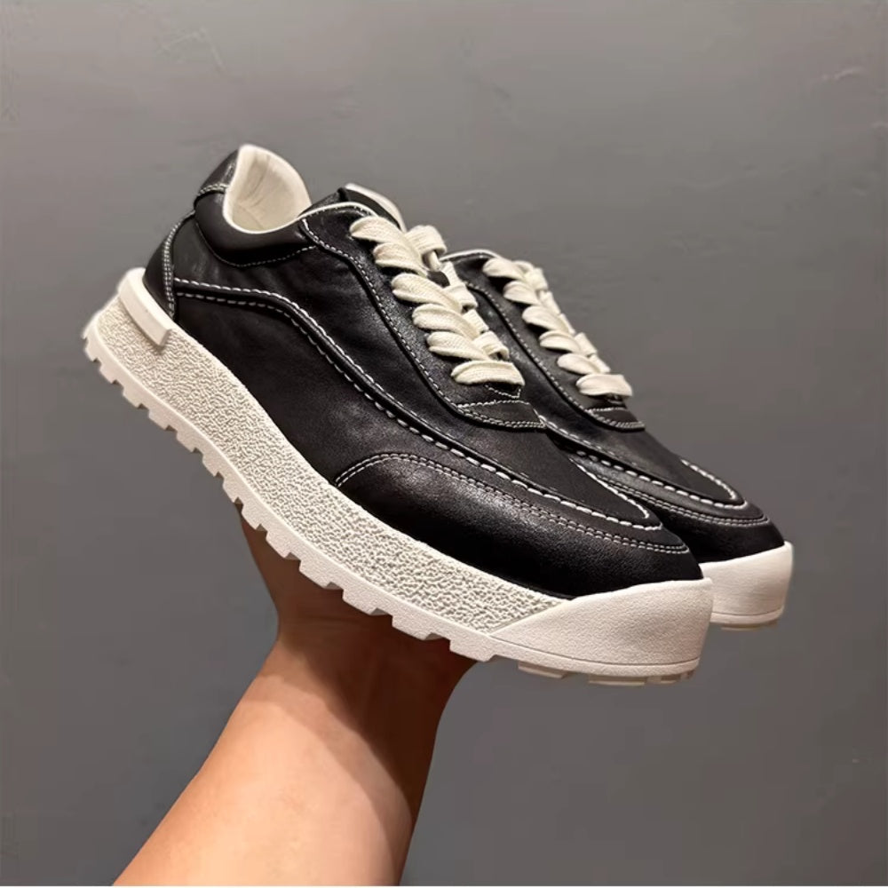Leather board shoes - New trendy casual shoes, pure leather thick-soled sports shoes, men's work boots