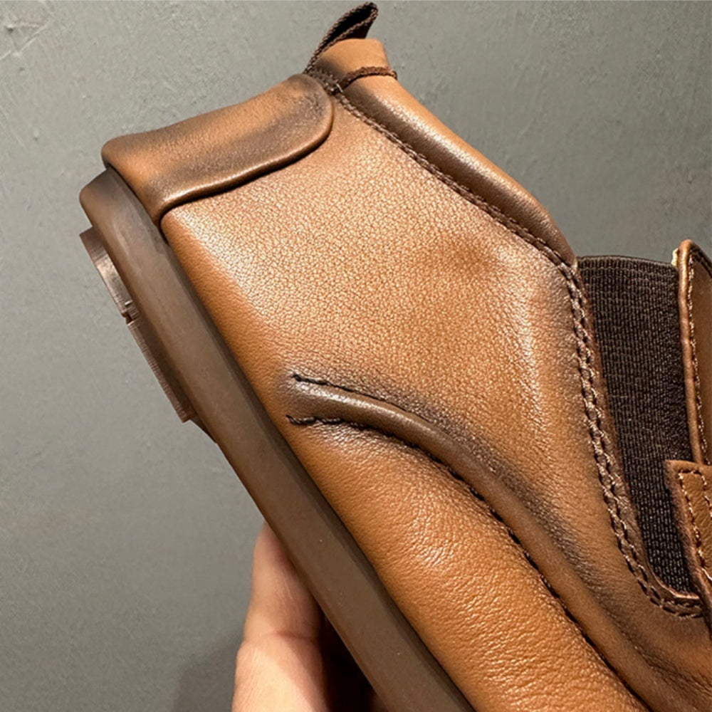 Men's retro-style handcrafted leather casual street shoes - short boots - soft leather - round toe