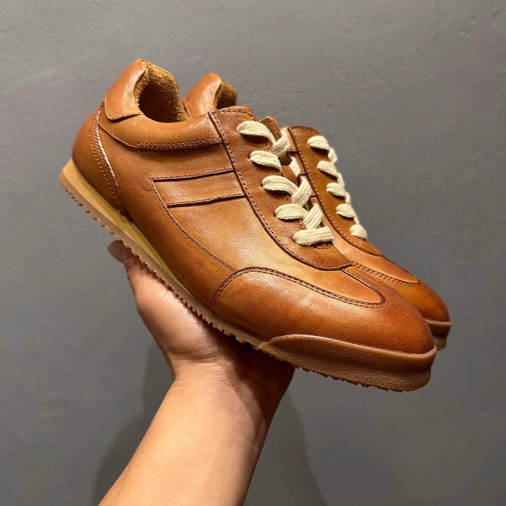 Bumika Casual Men's Shoes - Retro Style, Handmade, Leather Upper, Flat Sole, Lightweight