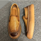 Leather hollowed-out breathable sneakers, casual shoes made of lightweight and soft cowhide.