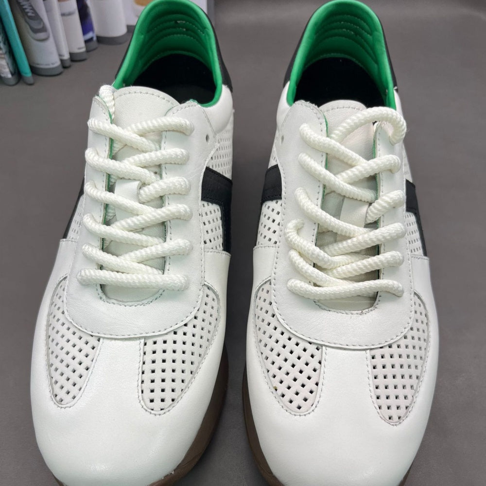 My men's sandblasted leather sports shoes, fashionable shoe styles, breathable mesh casual shoes