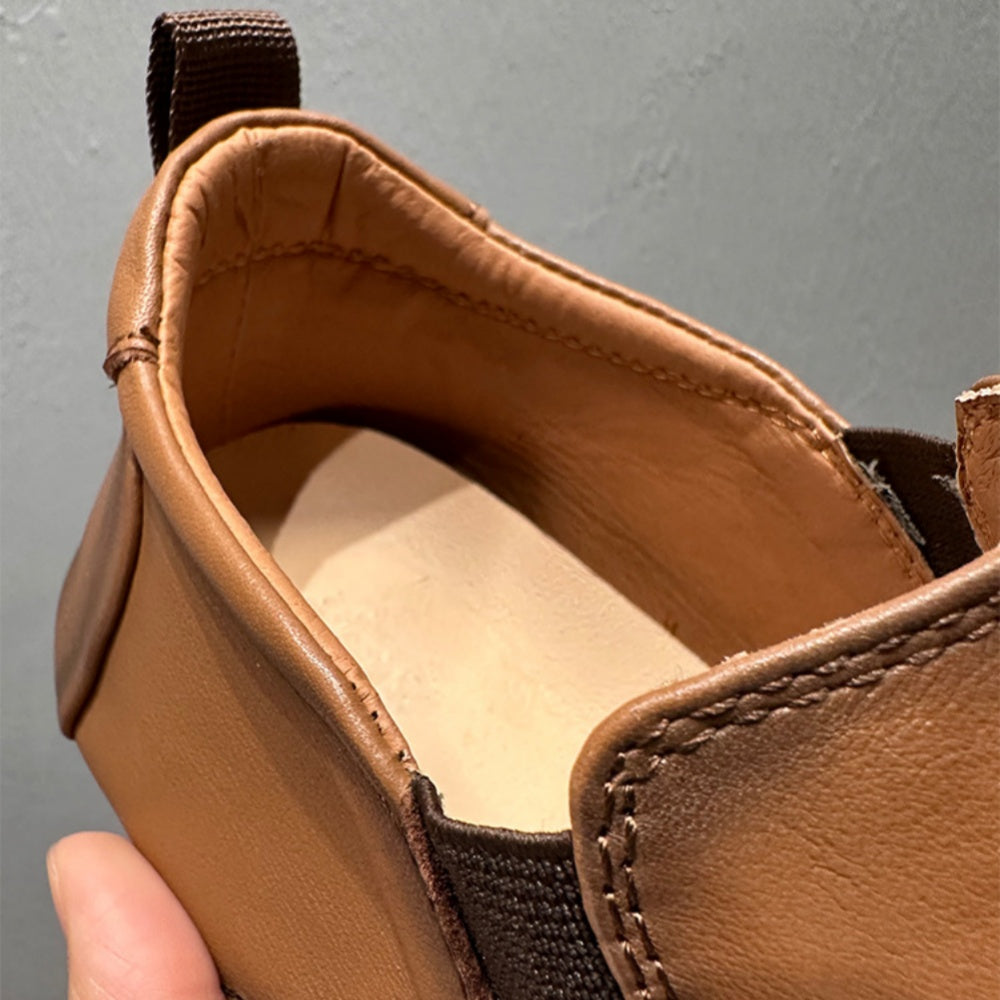 Men's retro-style handcrafted leather casual street shoes - short boots - soft leather - round toe