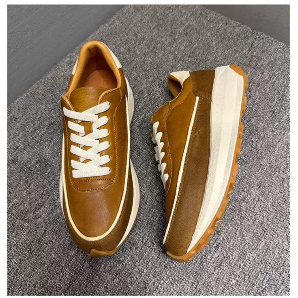 Men's genuine leather thick-soled retro "Forrest Gump" series shoes, with an athletic shoe design.