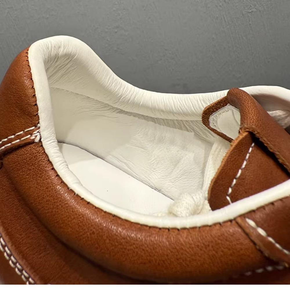 Leather board shoes - New trendy casual shoes, pure leather thick-soled sports shoes, men's work boots