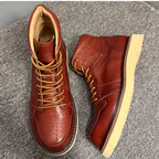 A truly top-quality leather-made retro high-top casual fashion work boots, suitable for men to wear.
