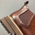 Men's leather Chelsea boots, with thick soles and a fully enclosed upper, a casual high-top style