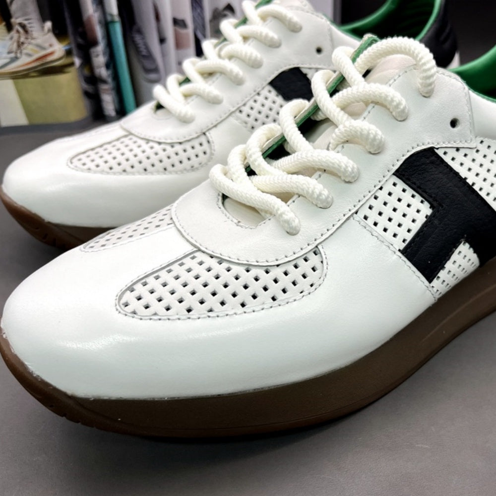 My men's sandblasted leather sports shoes, fashionable shoe styles, breathable mesh casual shoes