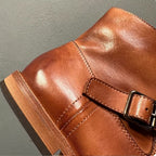 Handmade leather casual lace-up ankle boots for men. Genuine leather sole. Adjustable straps.