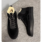 Men's casual wool leather high-top shoes, with soft soles. Winter double-stitched short boots.