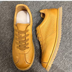 Leather hollowed-out breathable casual sneakers, retro-style perforated soft leather sports shoes