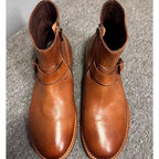 Handmade leather casual lace-up ankle boots for men. Genuine leather sole. Adjustable straps.