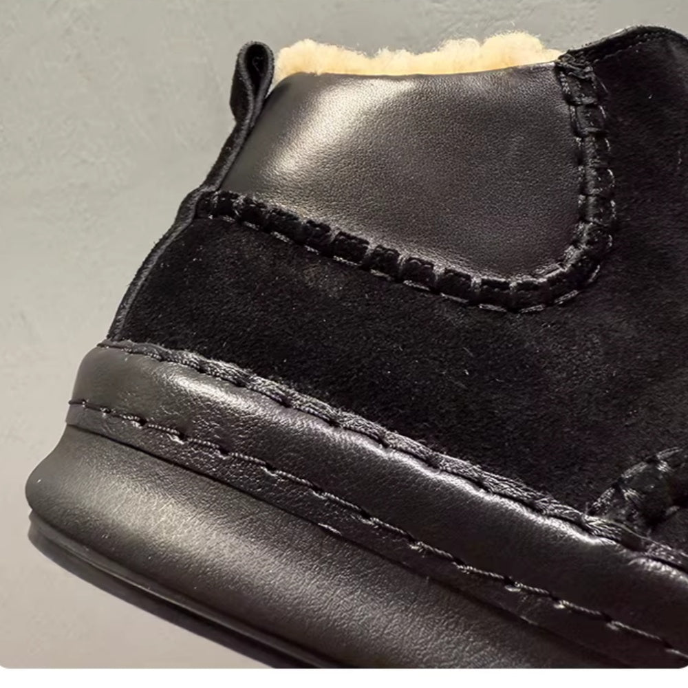 Men's casual wool leather high-top shoes, with soft soles. Winter double-stitched short boots.