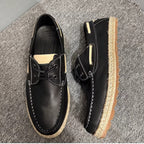 A retro-style handmade casual breathable soft leather canvas shoe. Retro and fashionable fishing shoes.