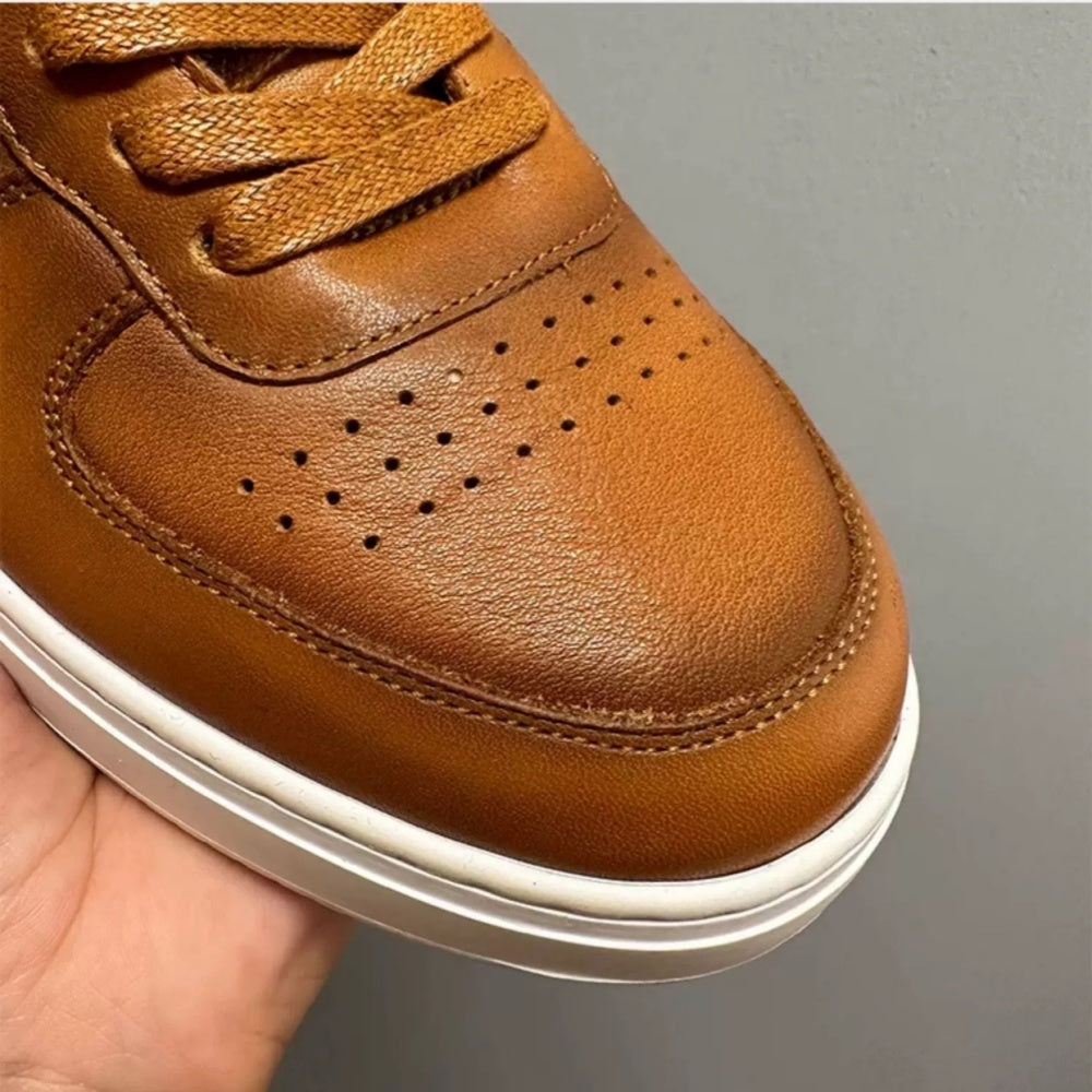 Men's stylish retro breathable and comfortable leather low-top sports shoes - versatile casual shoes