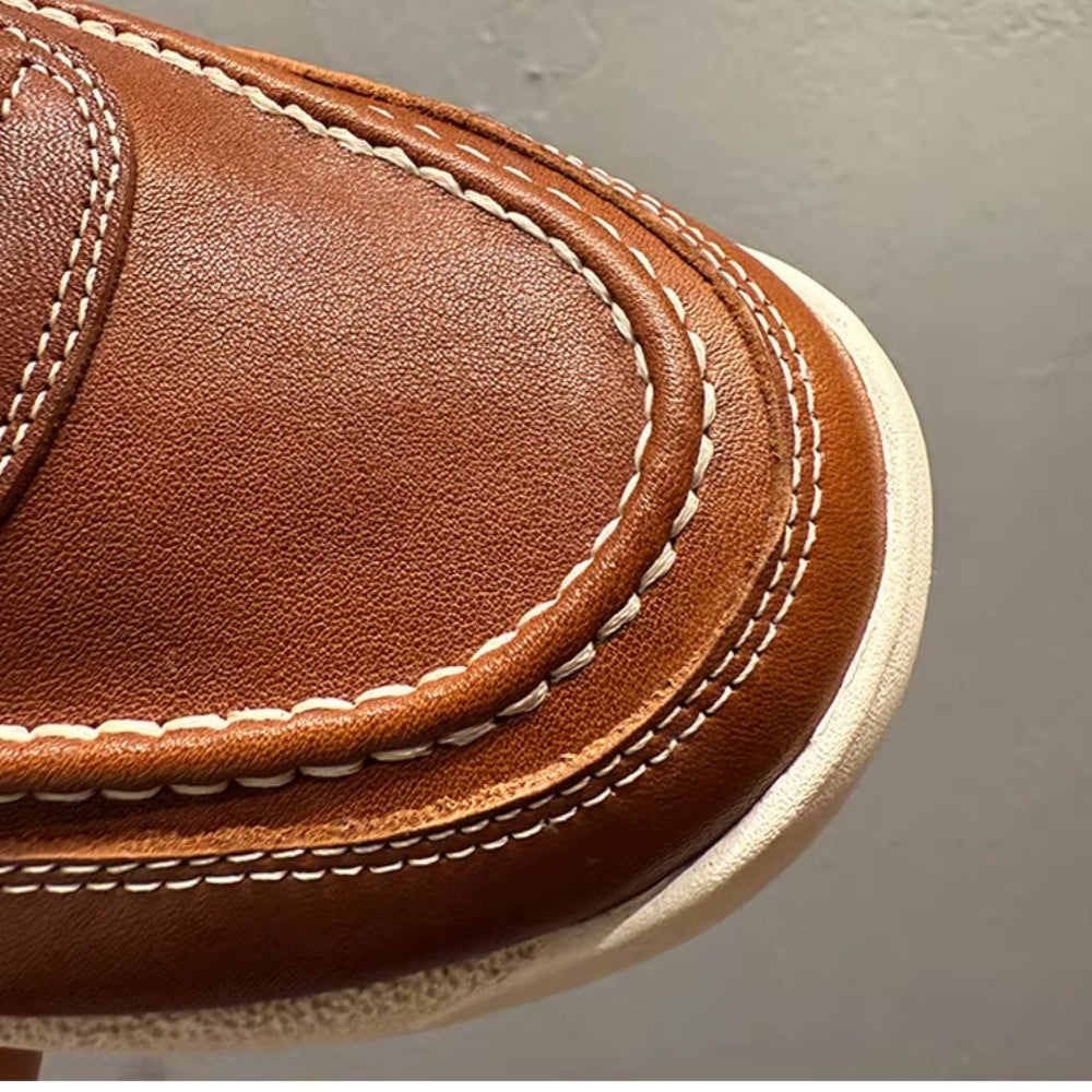 Leather board shoes - New trendy casual shoes, pure leather thick-soled sports shoes, men's work boots