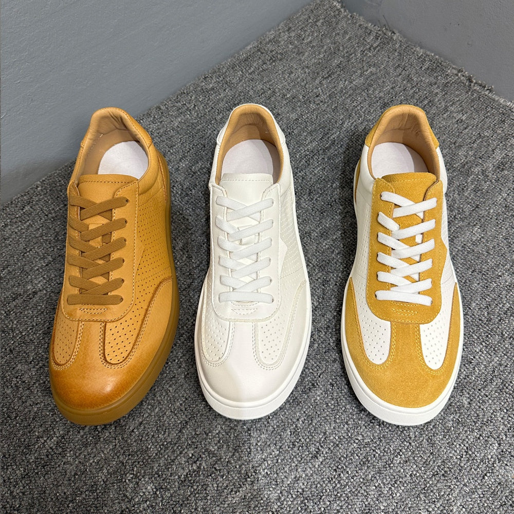 Men's classic leather sports shoes - featuring a breathable porous design and retro Deke style